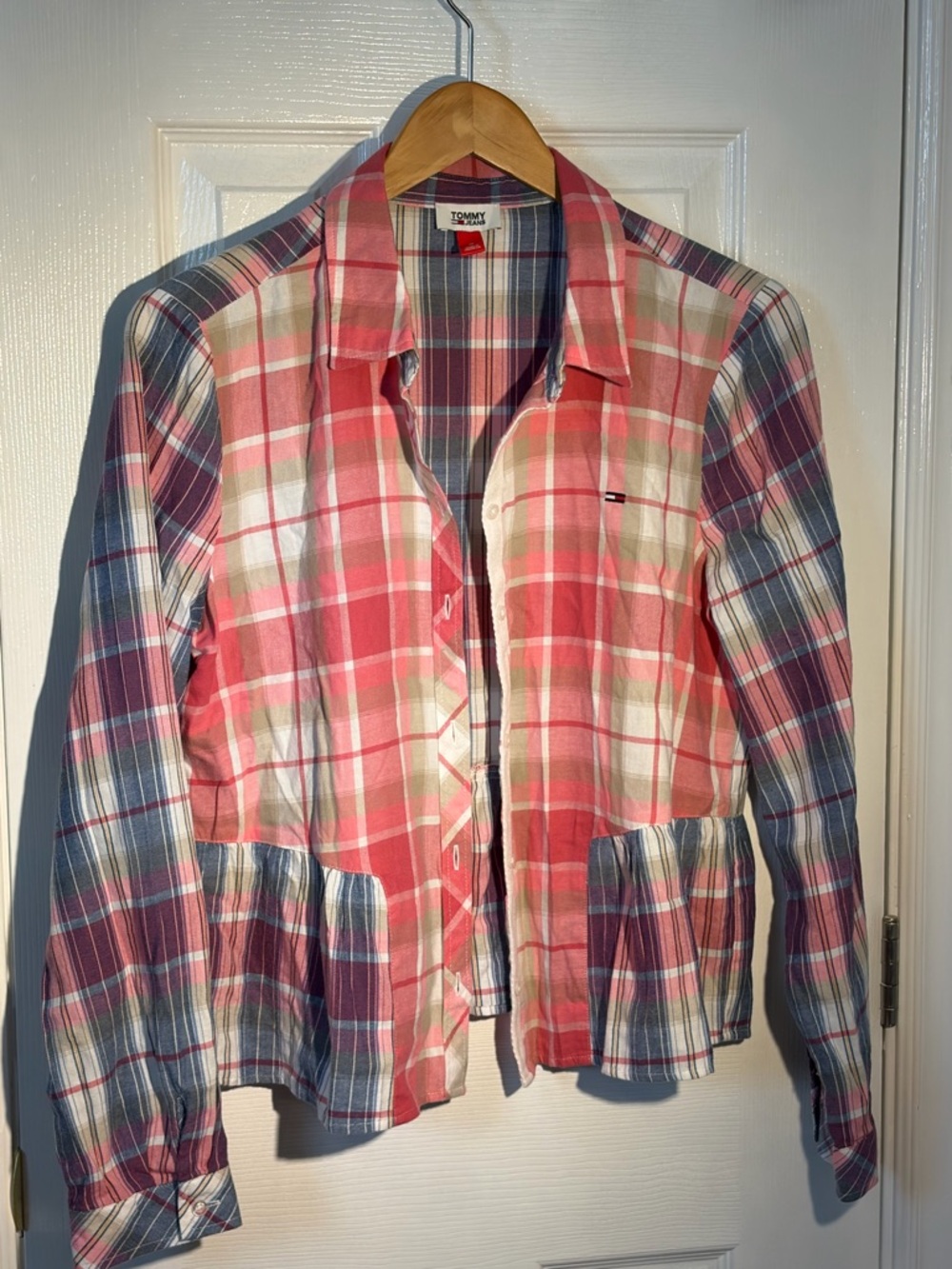 Tommy Hilfiger Pink and Blue Plaid Button-Up Cowgirl Blouse